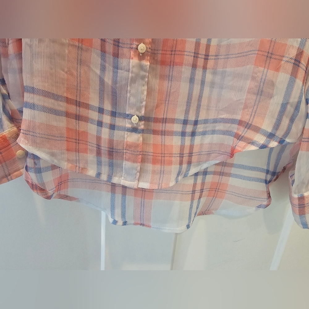 Abercrombie & Fitch Sheer Plaid Button Down Shirt Size Small - Picture 4 of 11